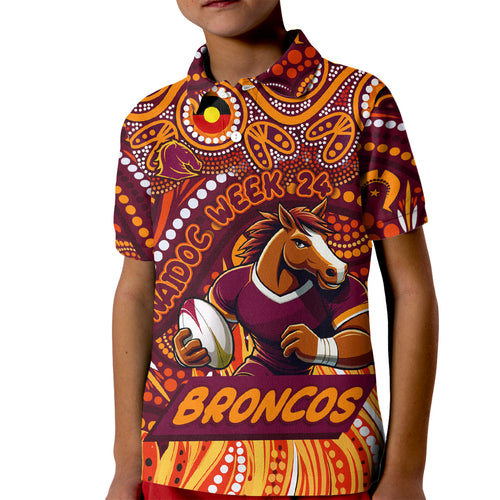 Custom Australia NAIDOC Week 2024 Kid Polo Shirt Brisbane Broncos Mascot Keep The Fire Burning