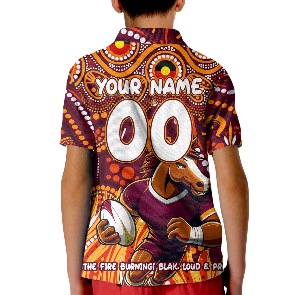 Custom Australia NAIDOC Week 2024 Kid Polo Shirt Brisbane Broncos Mascot Keep The Fire Burning