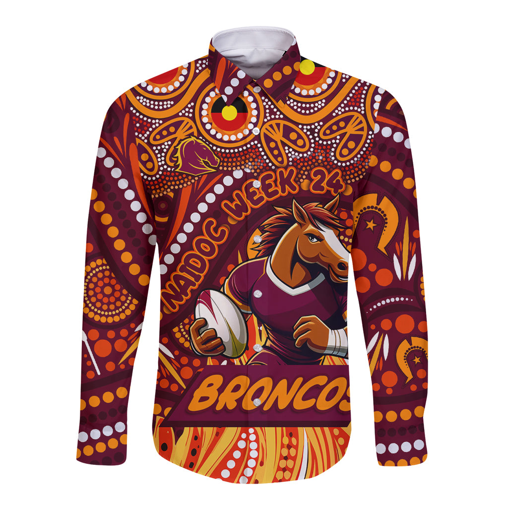 Custom Australia NAIDOC Week 2024 Long Sleeve Button Shirt Brisbane Broncos Mascot Keep The Fire Burning