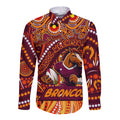 Custom Australia NAIDOC Week 2024 Long Sleeve Button Shirt Brisbane Broncos Mascot Keep The Fire Burning