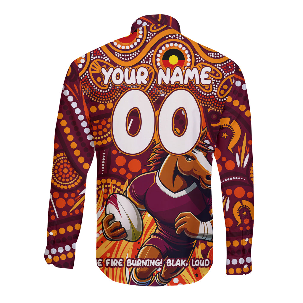Custom Australia NAIDOC Week 2024 Long Sleeve Button Shirt Brisbane Broncos Mascot Keep The Fire Burning