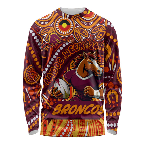 Custom Australia NAIDOC Week 2024 Long Sleeve Shirt Brisbane Broncos Mascot Keep The Fire Burning
