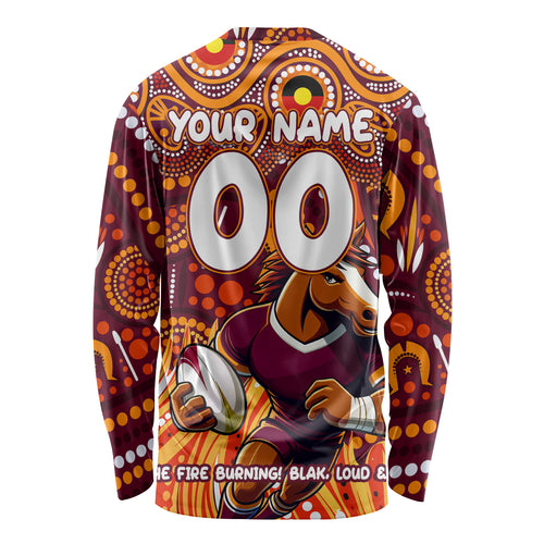 Custom Australia NAIDOC Week 2024 Long Sleeve Shirt Brisbane Broncos Mascot Keep The Fire Burning
