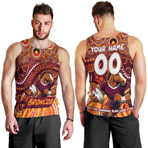 Custom Australia NAIDOC Week 2024 Men Tank Top Brisbane Broncos Mascot Keep The Fire Burning