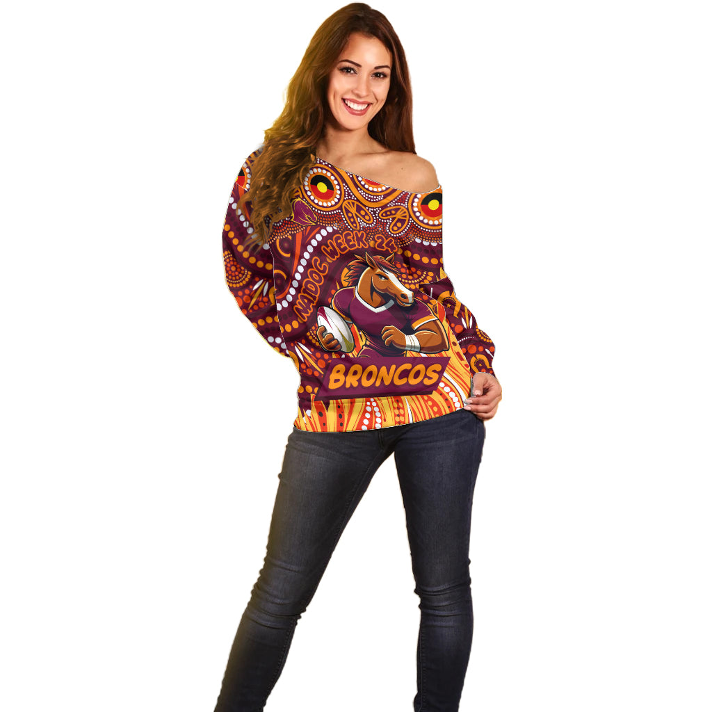 Custom Australia NAIDOC Week 2024 Off Shoulder Sweater Brisbane Broncos Mascot Keep The Fire Burning