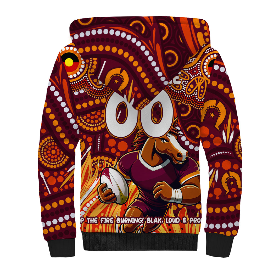 Custom Australia NAIDOC Week 2024 Sherpa Hoodie Brisbane Broncos Mascot Keep The Fire Burning
