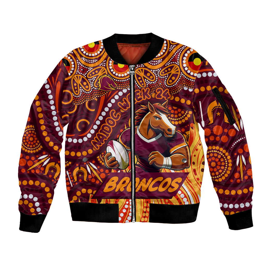 Custom Australia NAIDOC Week 2024 Sleeve Zip Bomber Jacket Brisbane Broncos Mascot Keep The Fire Burning
