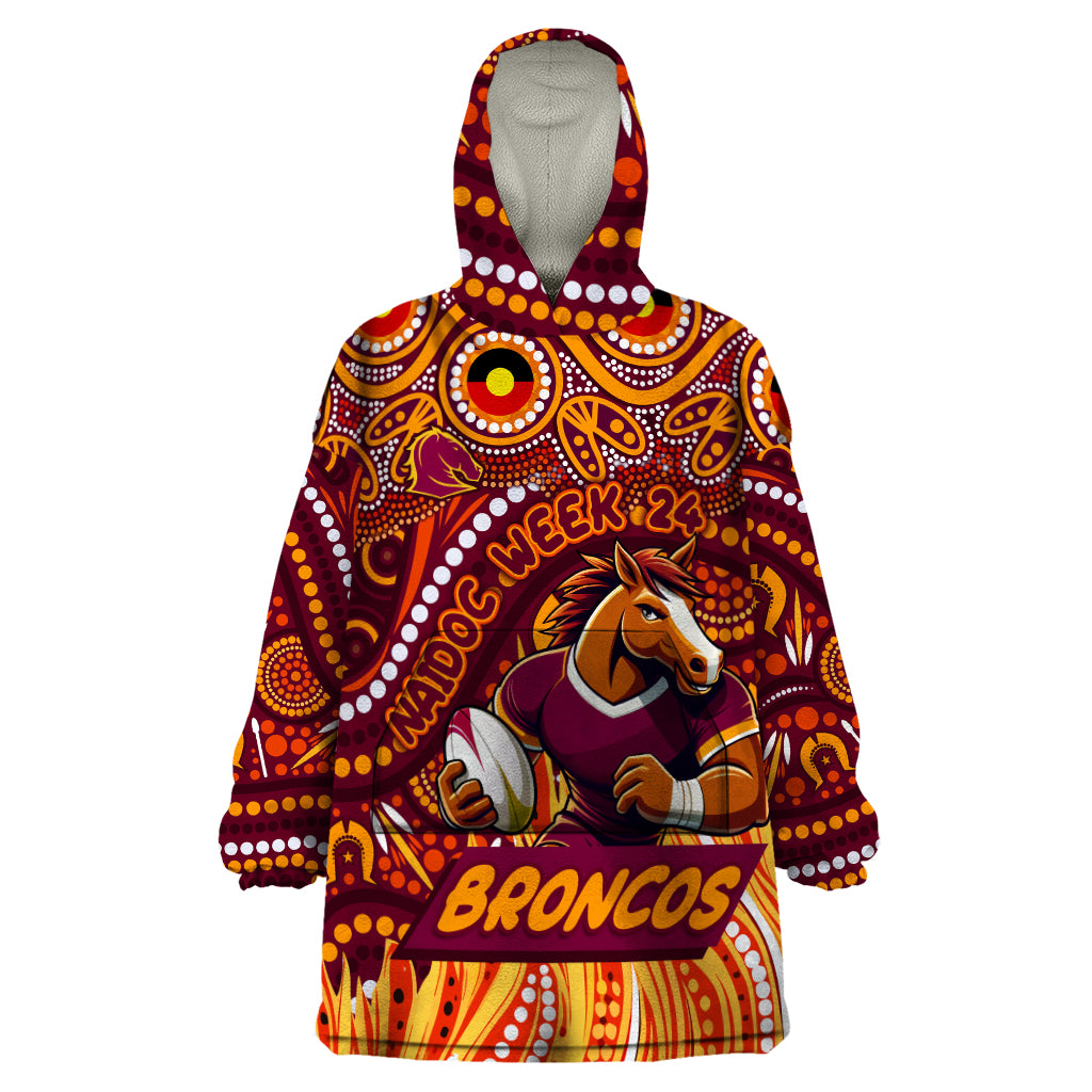 Custom Australia NAIDOC Week 2024 Wearable Blanket Hoodie Brisbane Broncos Mascot Keep The Fire Burning