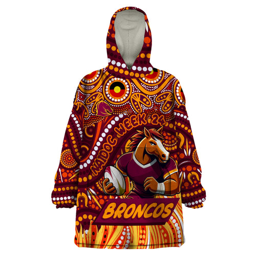 Custom Australia NAIDOC Week 2024 Wearable Blanket Hoodie Brisbane Broncos Mascot Keep The Fire Burning