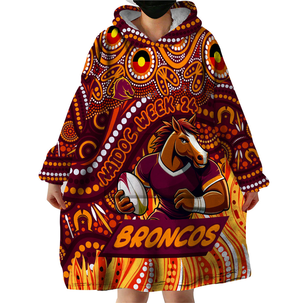 Custom Australia NAIDOC Week 2024 Wearable Blanket Hoodie Brisbane Broncos Mascot Keep The Fire Burning