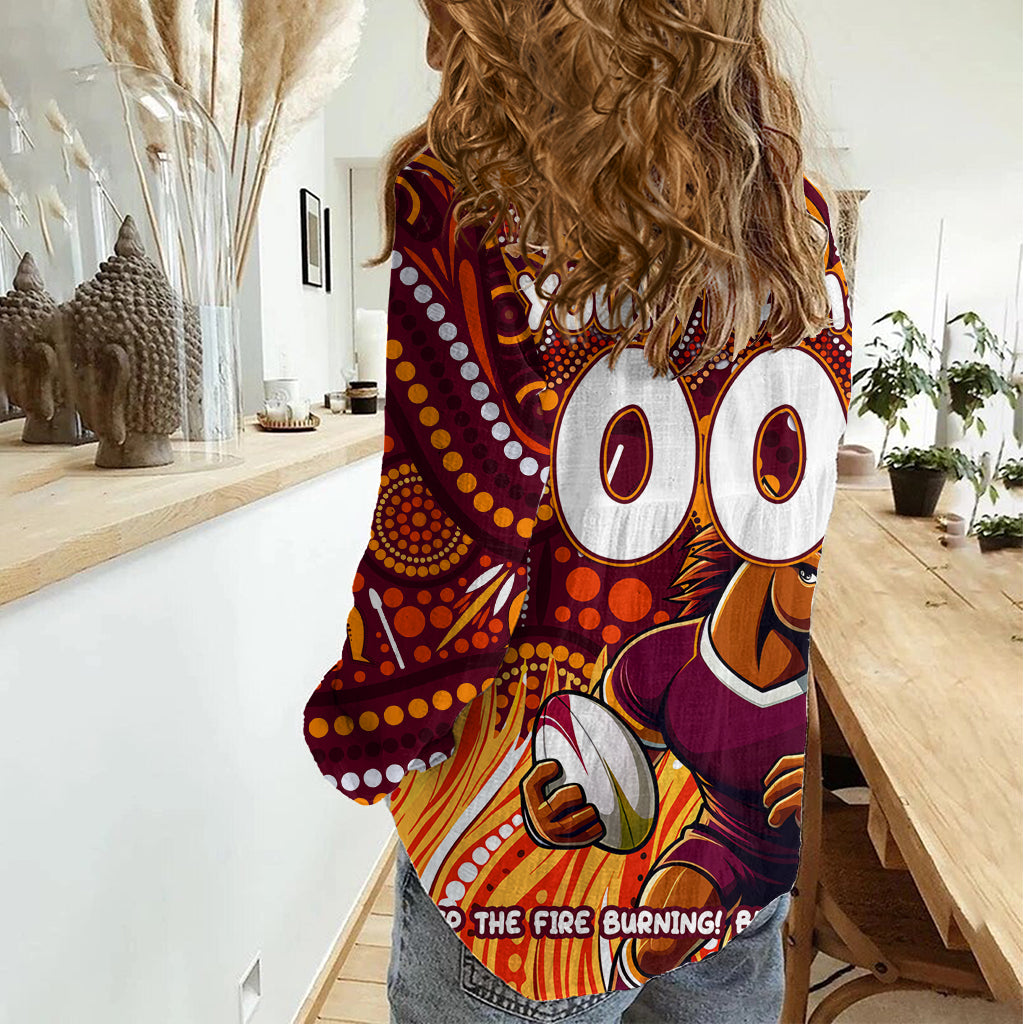Custom Australia NAIDOC Week 2024 Women Casual Shirt Brisbane Broncos Mascot Keep The Fire Burning