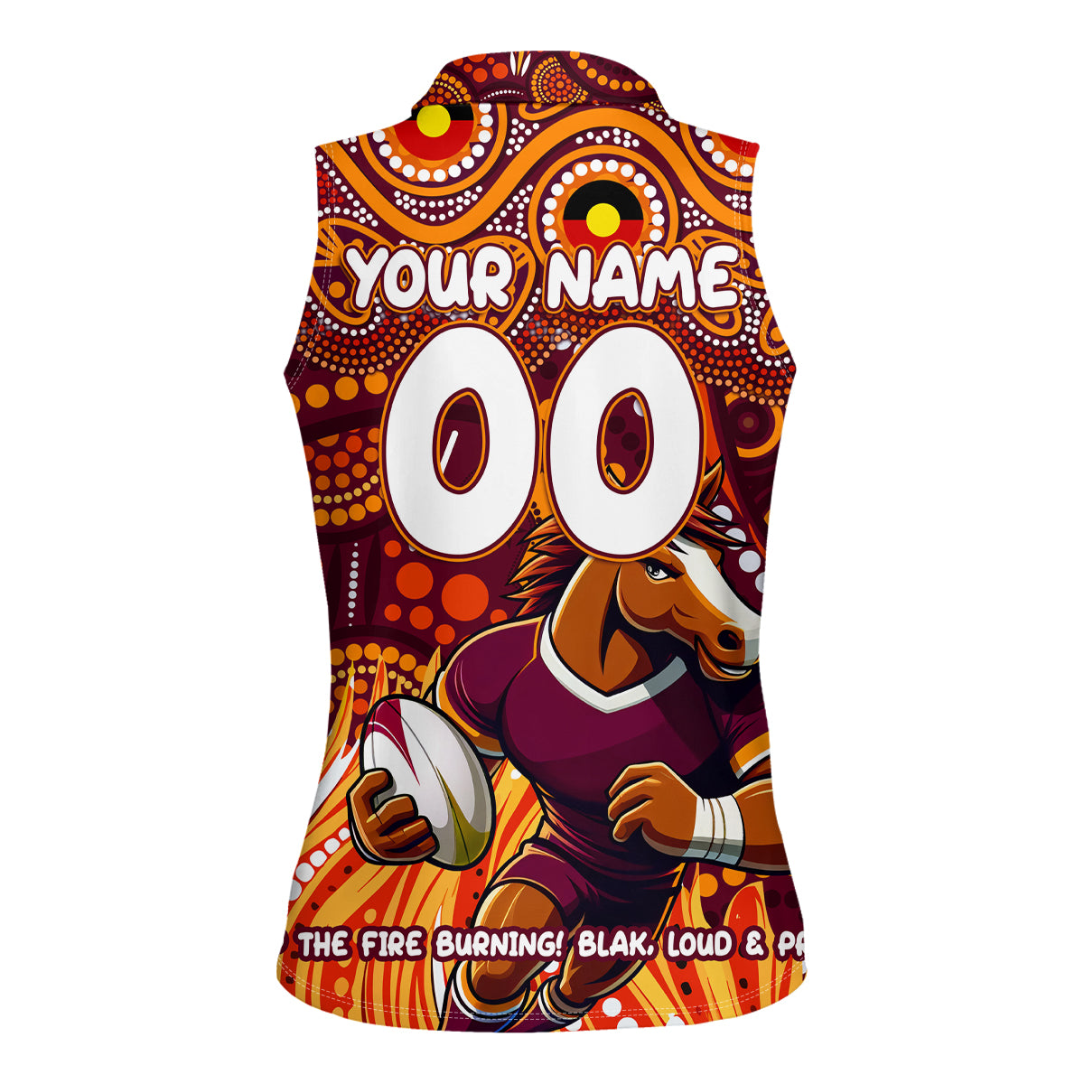 Custom Australia NAIDOC Week 2024 Women Sleeveless Polo Shirt Brisbane Broncos Mascot Keep The Fire Burning