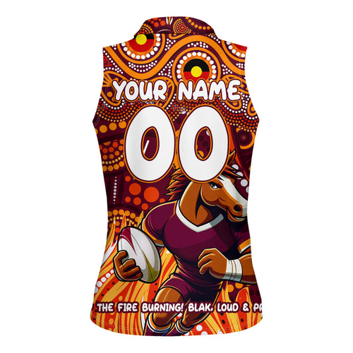 Custom Australia NAIDOC Week 2024 Women Sleeveless Polo Shirt Brisbane Broncos Mascot Keep The Fire Burning