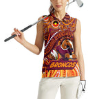 Custom Australia NAIDOC Week 2024 Women Sleeveless Polo Shirt Brisbane Broncos Mascot Keep The Fire Burning