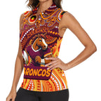 Custom Australia NAIDOC Week 2024 Women Sleeveless Polo Shirt Brisbane Broncos Mascot Keep The Fire Burning