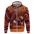 Custom Australia NAIDOC Week 2024 Zip Hoodie Brisbane Broncos Mascot Keep The Fire Burning