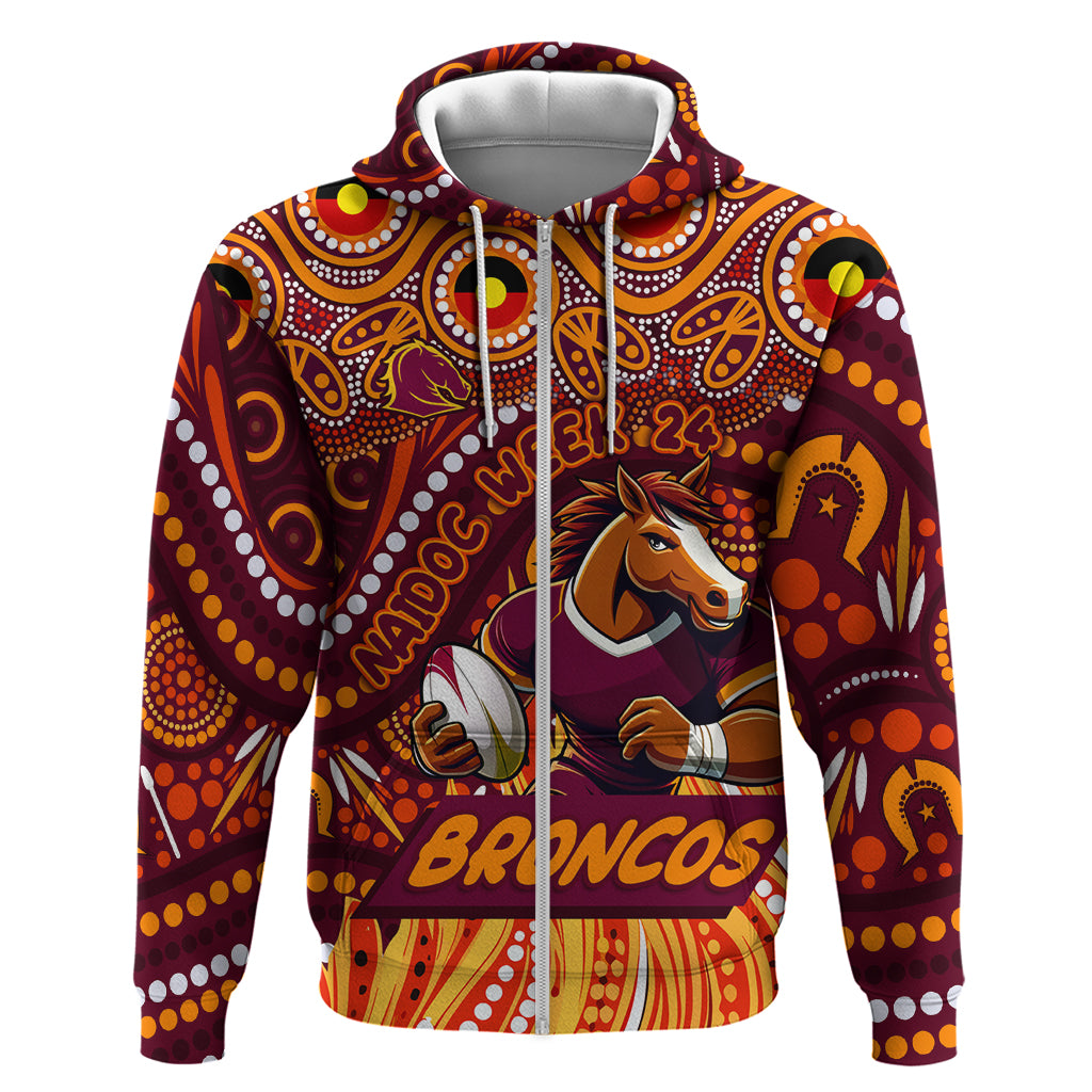 Custom Australia NAIDOC Week 2024 Zip Hoodie Brisbane Broncos Mascot Keep The Fire Burning