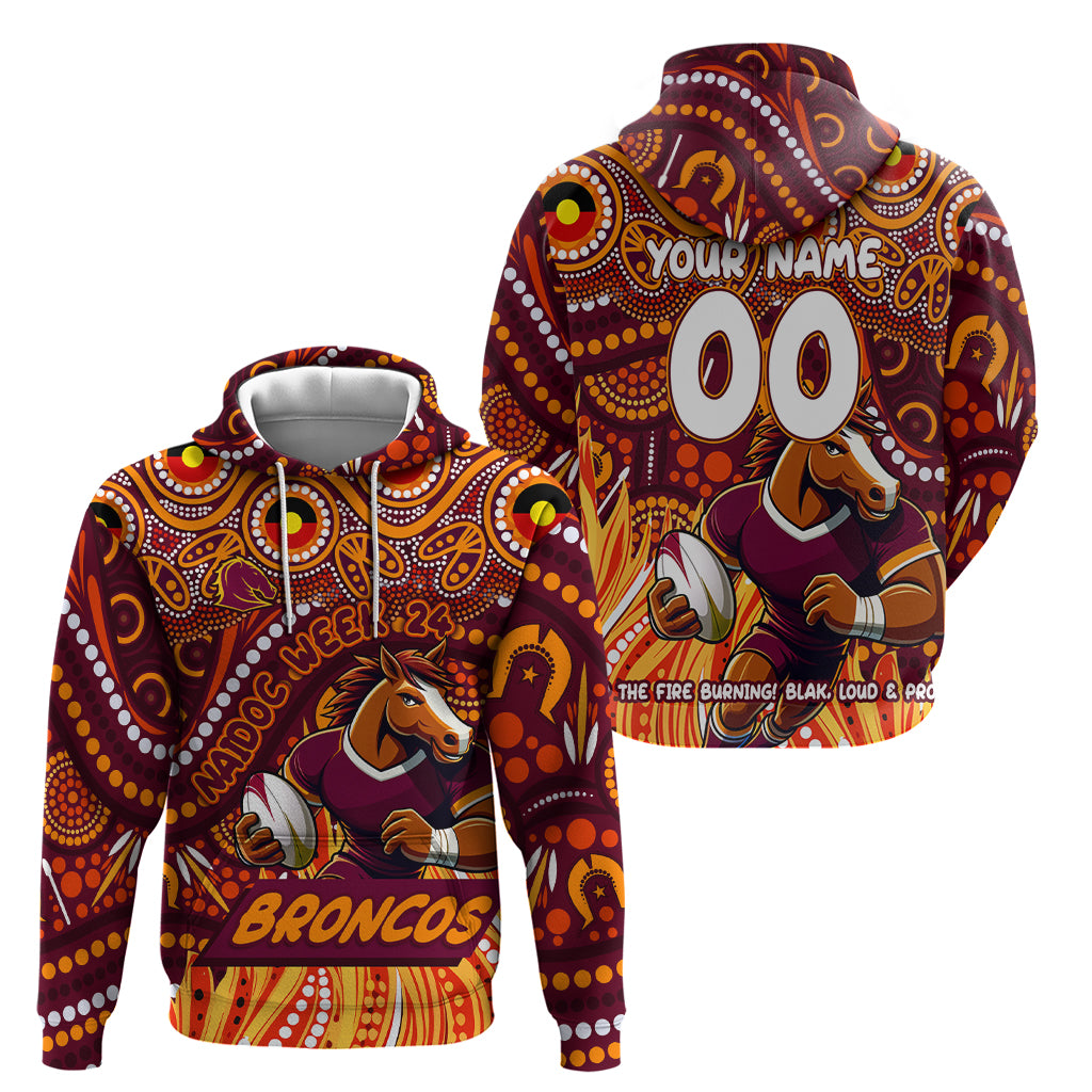 Custom Australia NAIDOC Week 2024 Zip Hoodie Brisbane Broncos Mascot Keep The Fire Burning