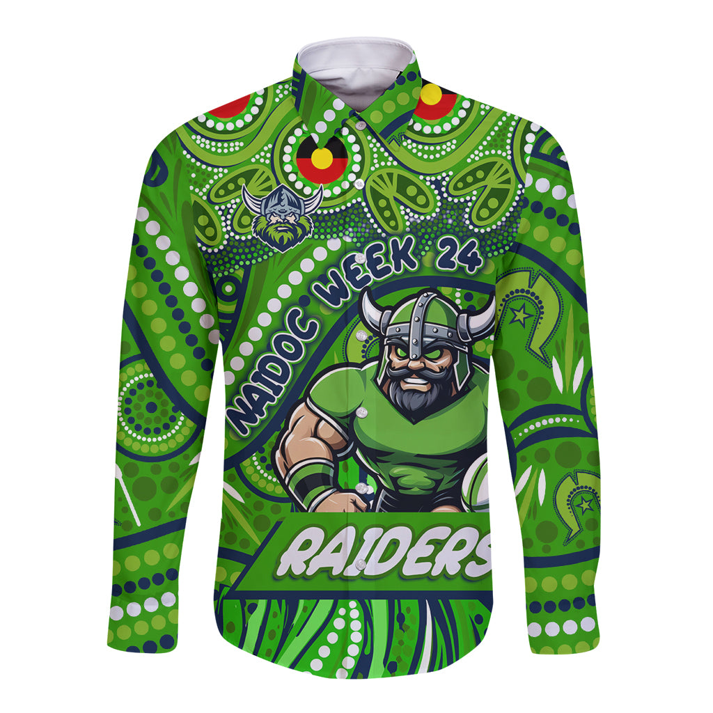 Custom Australia NAIDOC Week 2024 Long Sleeve Button Shirt Canberra Raiders Mascot Keep The Fire Burning