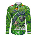Custom Australia NAIDOC Week 2024 Long Sleeve Button Shirt Canberra Raiders Mascot Keep The Fire Burning