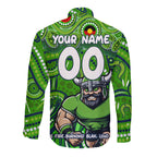 Custom Australia NAIDOC Week 2024 Long Sleeve Button Shirt Canberra Raiders Mascot Keep The Fire Burning