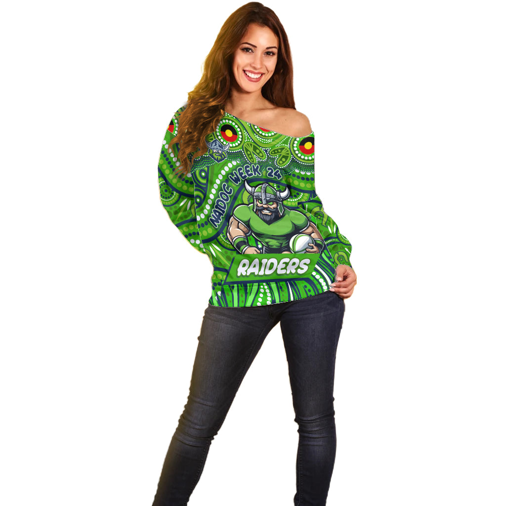 Custom Australia NAIDOC Week 2024 Off Shoulder Sweater Canberra Raiders Mascot Keep The Fire Burning
