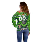 Custom Australia NAIDOC Week 2024 Off Shoulder Sweater Canberra Raiders Mascot Keep The Fire Burning