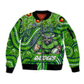Custom Australia NAIDOC Week 2024 Sleeve Zip Bomber Jacket Canberra Raiders Mascot Keep The Fire Burning