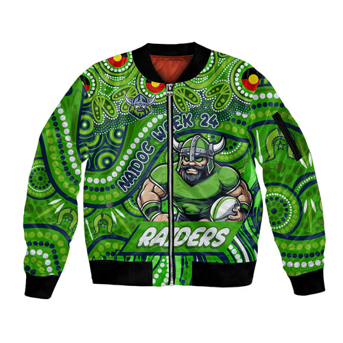 Custom Australia NAIDOC Week 2024 Sleeve Zip Bomber Jacket Canberra Raiders Mascot Keep The Fire Burning