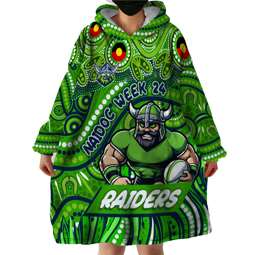 Custom Australia NAIDOC Week 2024 Wearable Blanket Hoodie Canberra Raiders Mascot Keep The Fire Burning