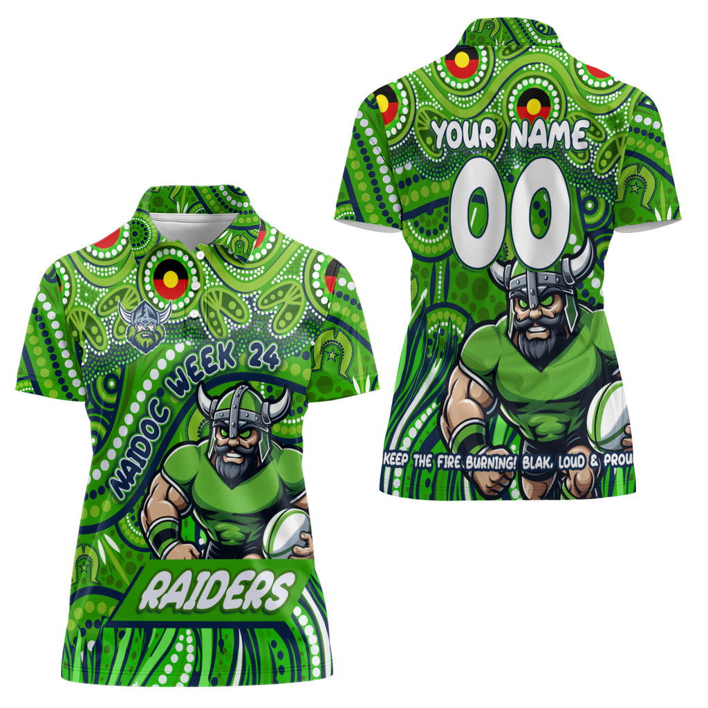 Custom Australia NAIDOC Week 2024 Women Polo Shirt Canberra Raiders Mascot Keep The Fire Burning