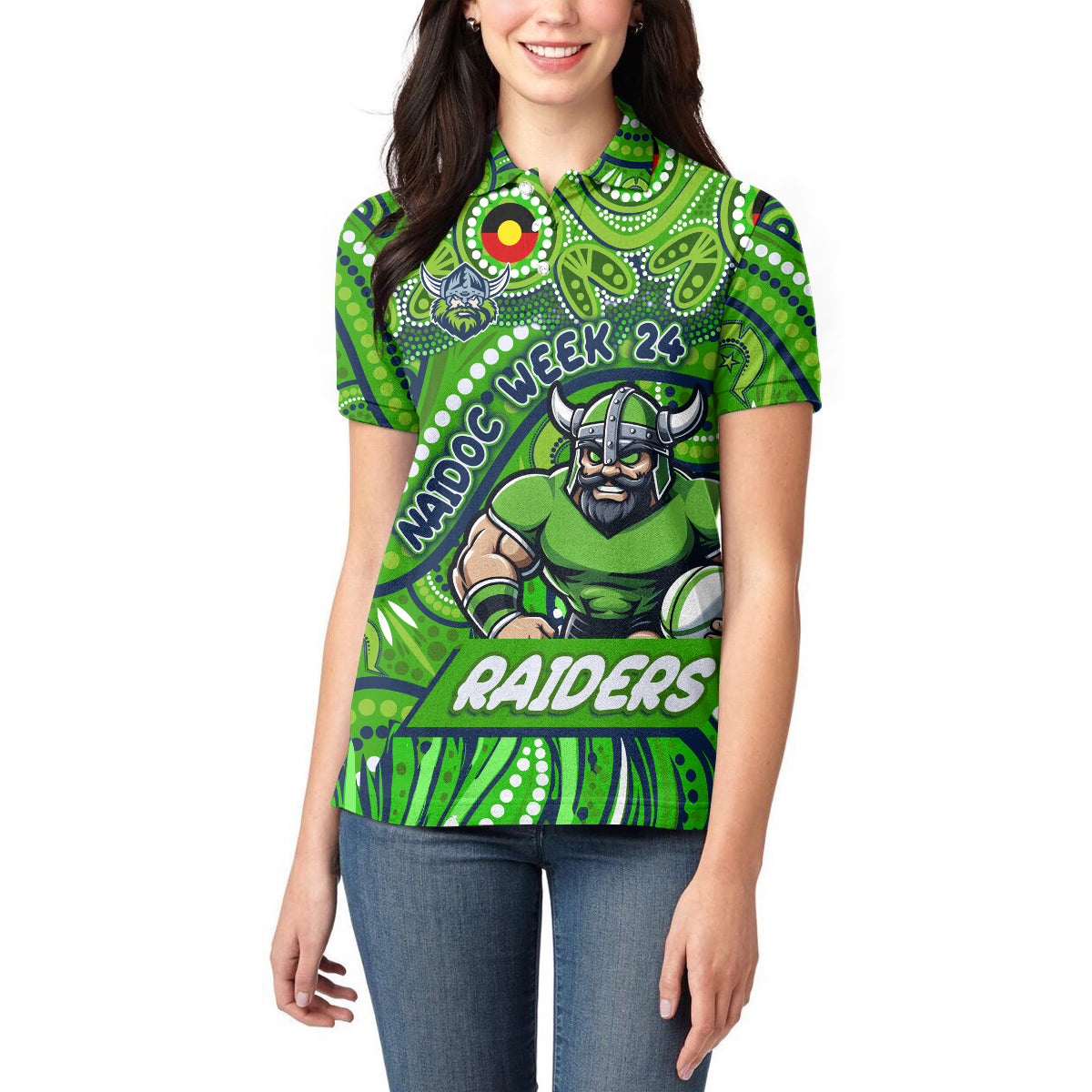 Custom Australia NAIDOC Week 2024 Women Polo Shirt Canberra Raiders Mascot Keep The Fire Burning