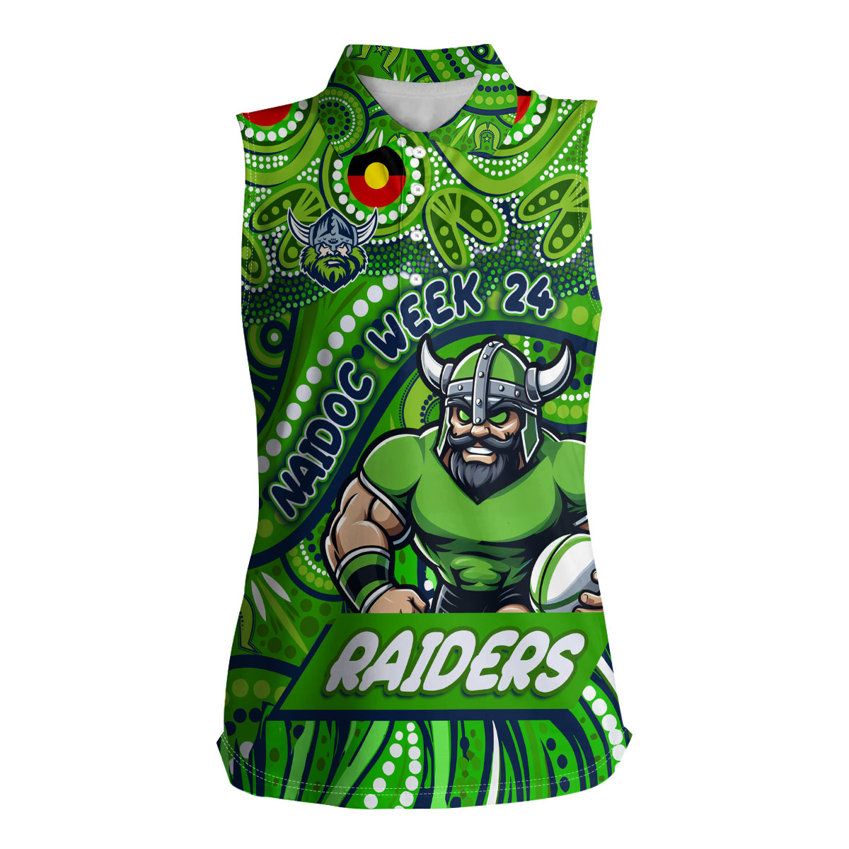 Custom Australia NAIDOC Week 2024 Women Sleeveless Polo Shirt Canberra Raiders Mascot Keep The Fire Burning