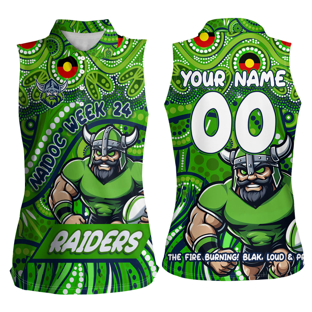 Custom Australia NAIDOC Week 2024 Women Sleeveless Polo Shirt Canberra Raiders Mascot Keep The Fire Burning