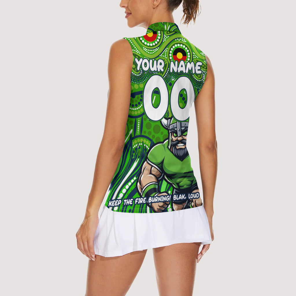 Custom Australia NAIDOC Week 2024 Women Sleeveless Polo Shirt Canberra Raiders Mascot Keep The Fire Burning