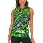 Custom Australia NAIDOC Week 2024 Women Sleeveless Polo Shirt Canberra Raiders Mascot Keep The Fire Burning