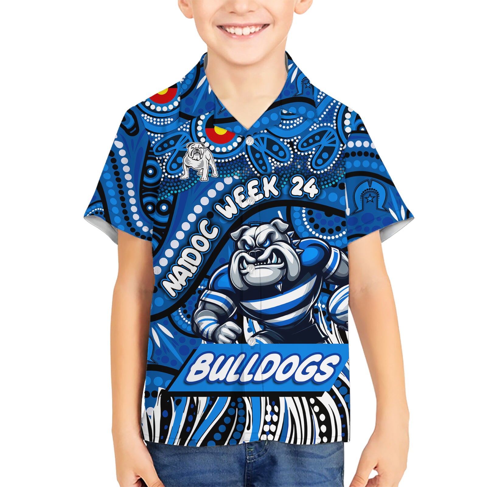 Custom Australia NAIDOC Week 2024 Kid Hawaiian Shirt Bulldogs Mascot Keep The Fire Burning