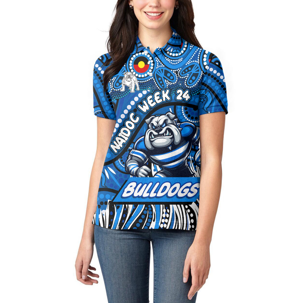 Custom Australia NAIDOC Week 2024 Women Polo Shirt Bulldogs Mascot Keep The Fire Burning