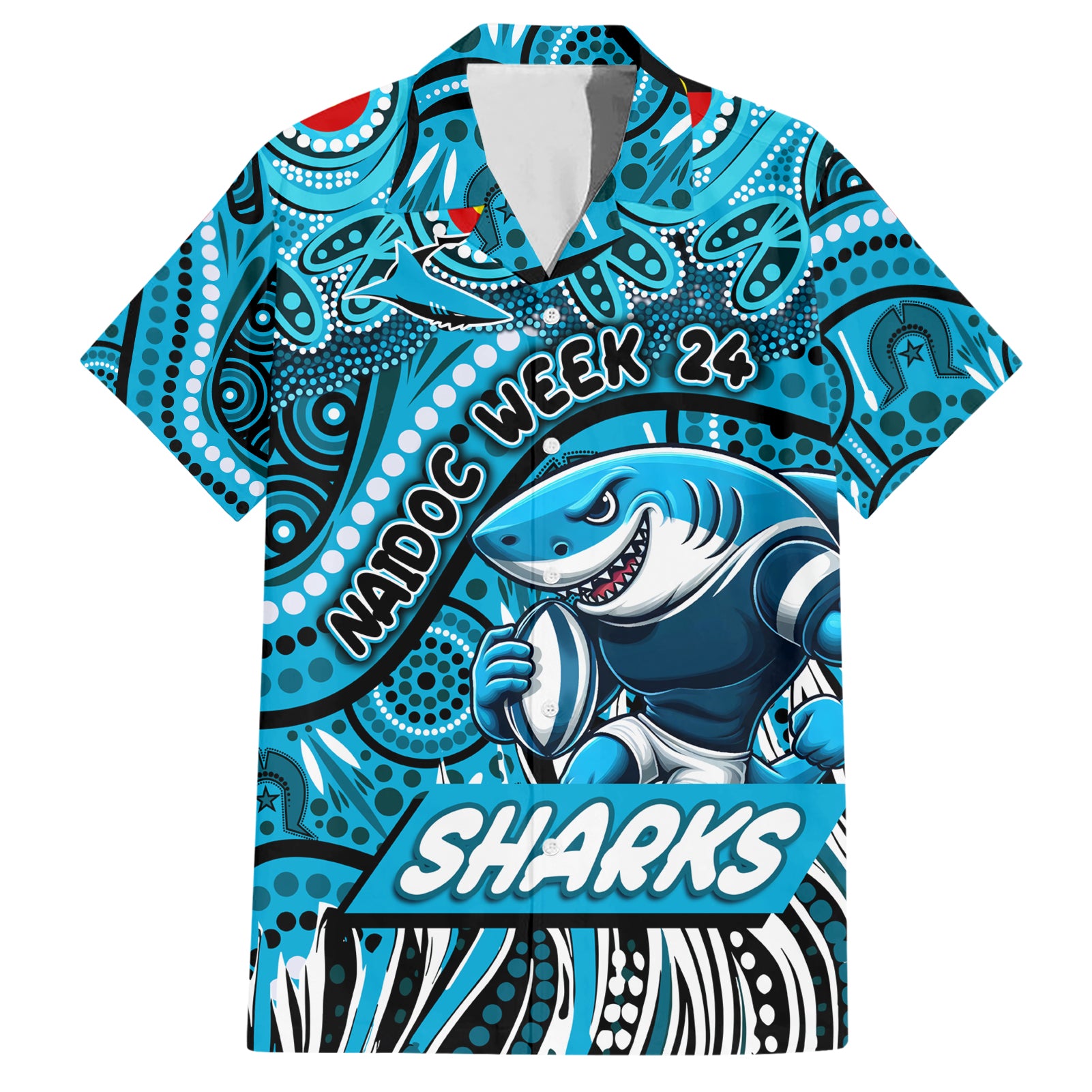 Custom Australia NAIDOC Week 2024 Hawaiian Shirt Sharks Mascot Keep The Fire Burning