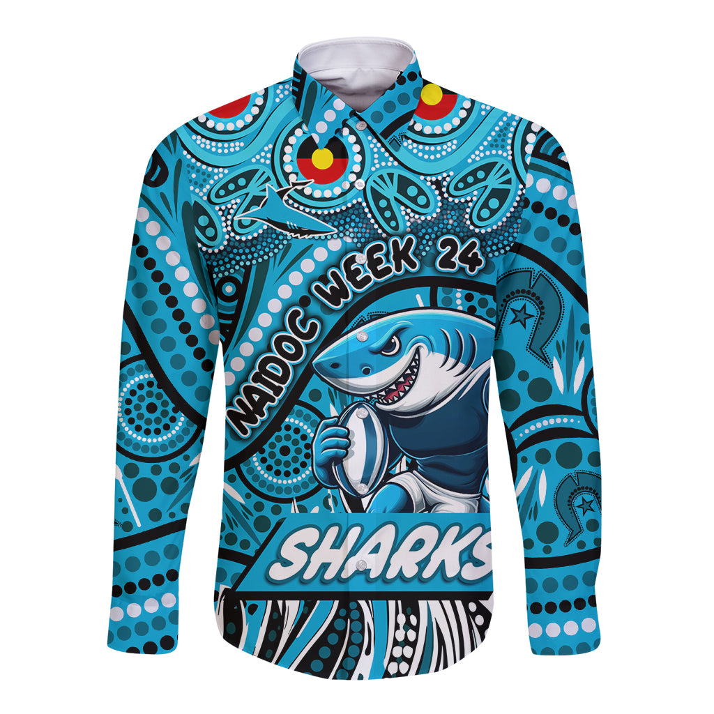 Custom Australia NAIDOC Week 2024 Long Sleeve Button Shirt Sharks Mascot Keep The Fire Burning