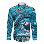 Custom Australia NAIDOC Week 2024 Long Sleeve Button Shirt Sharks Mascot Keep The Fire Burning