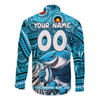 Custom Australia NAIDOC Week 2024 Long Sleeve Button Shirt Sharks Mascot Keep The Fire Burning