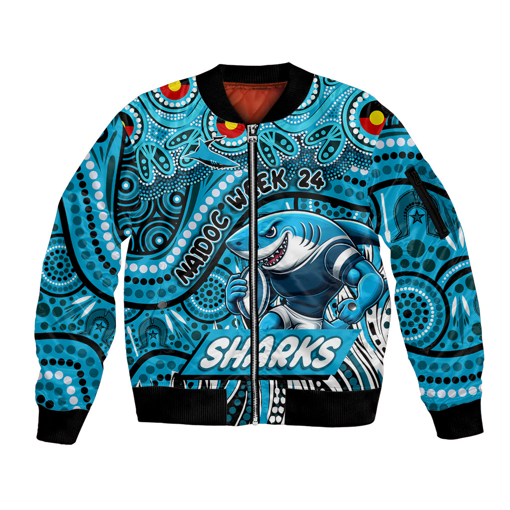 Custom Australia NAIDOC Week 2024 Sleeve Zip Bomber Jacket Sharks Mascot Keep The Fire Burning