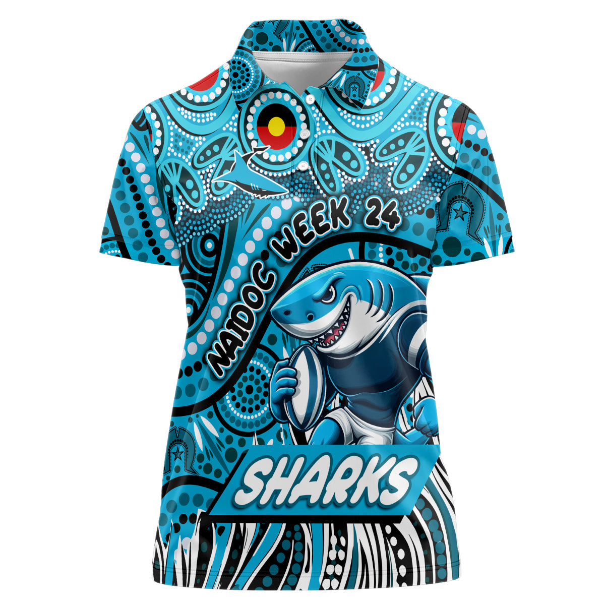 Custom Australia NAIDOC Week 2024 Women Polo Shirt Sharks Mascot Keep The Fire Burning