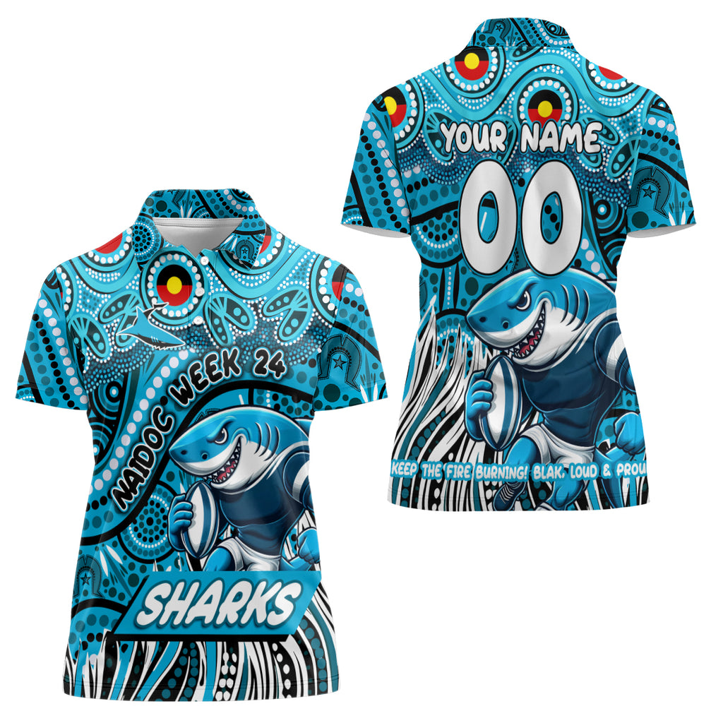 Custom Australia NAIDOC Week 2024 Women Polo Shirt Sharks Mascot Keep The Fire Burning