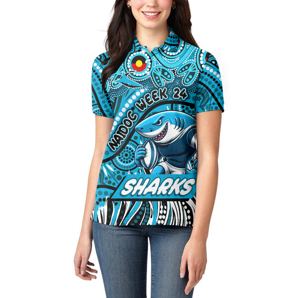 Custom Australia NAIDOC Week 2024 Women Polo Shirt Sharks Mascot Keep The Fire Burning