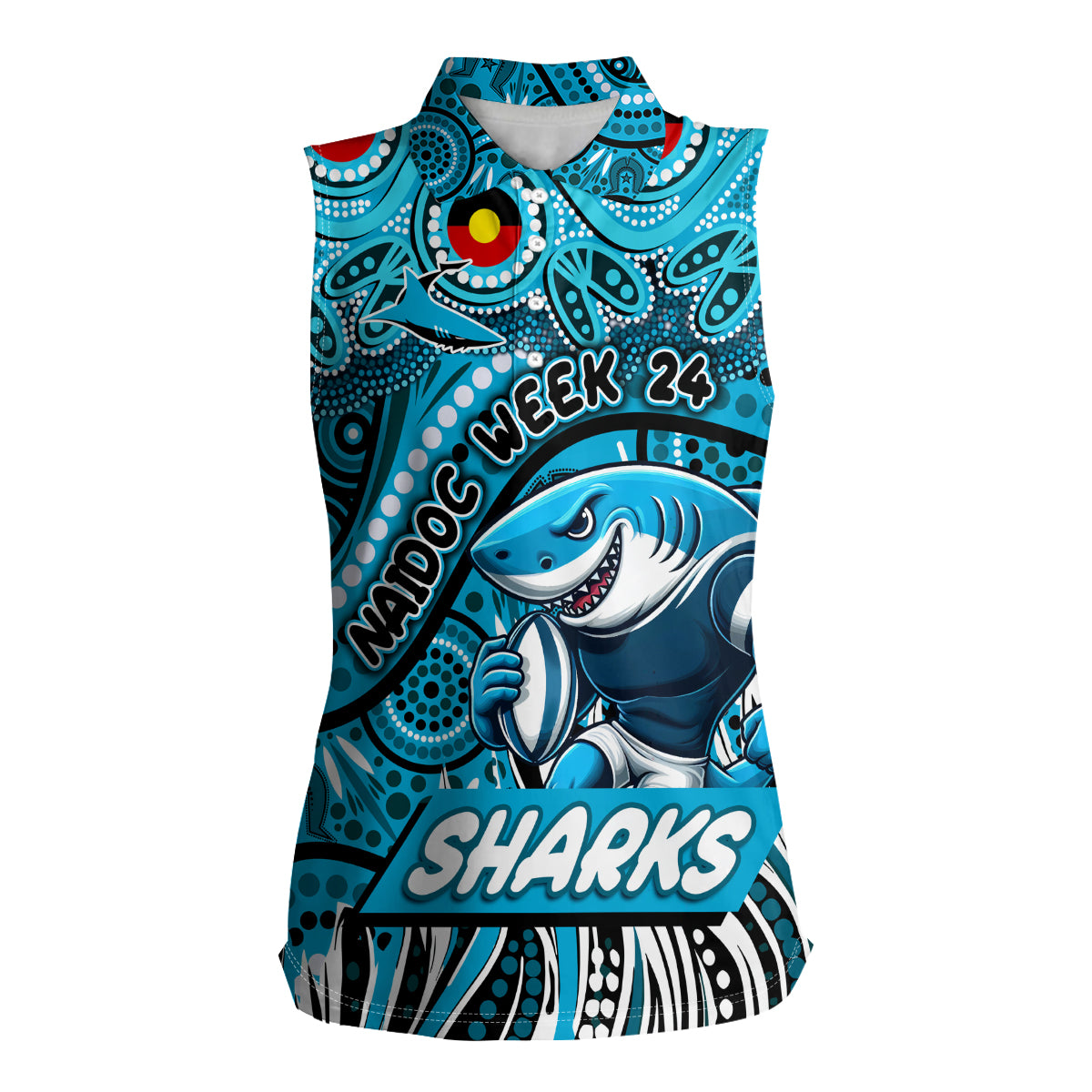 Custom Australia NAIDOC Week 2024 Women Sleeveless Polo Shirt Sharks Mascot Keep The Fire Burning