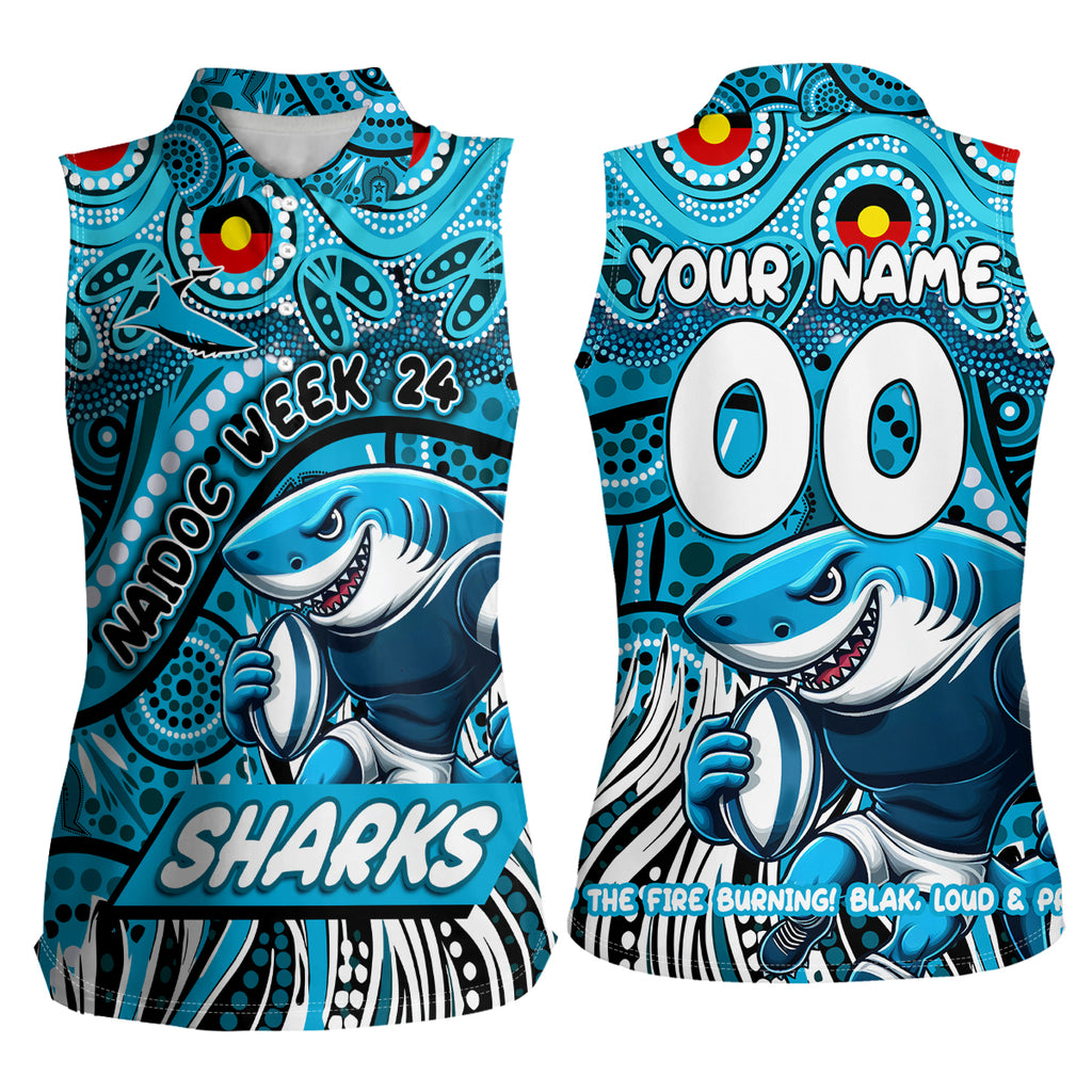 Custom Australia NAIDOC Week 2024 Women Sleeveless Polo Shirt Sharks Mascot Keep The Fire Burning