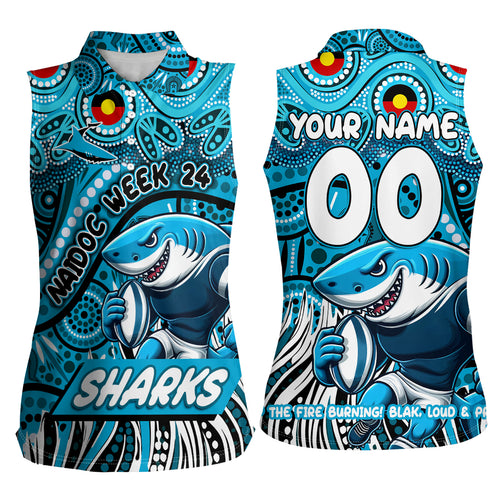 Custom Australia NAIDOC Week 2024 Women Sleeveless Polo Shirt Sharks Mascot Keep The Fire Burning