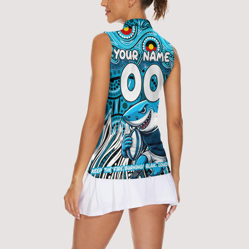 Custom Australia NAIDOC Week 2024 Women Sleeveless Polo Shirt Sharks Mascot Keep The Fire Burning